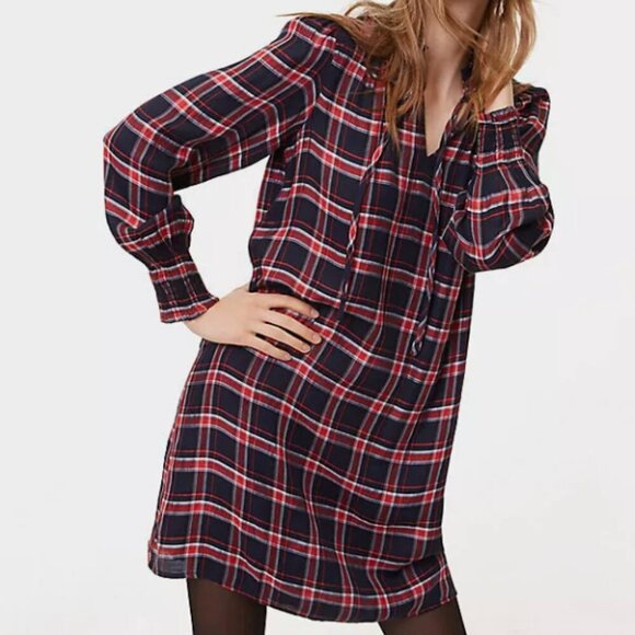 Loft Plaid Smocked Shirtdress - Forever Navy - Picture 2 of 10